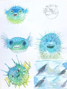 Watercolor and Hand Lettering Style Study, B and Blowfish 3