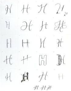 Letter H, dip pen styles