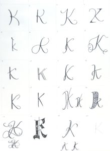 Letter K and Kaleidoscope Style Study, dip pen