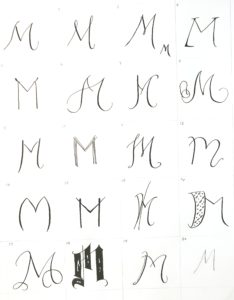 Letter M and Maple Style study, dip pen