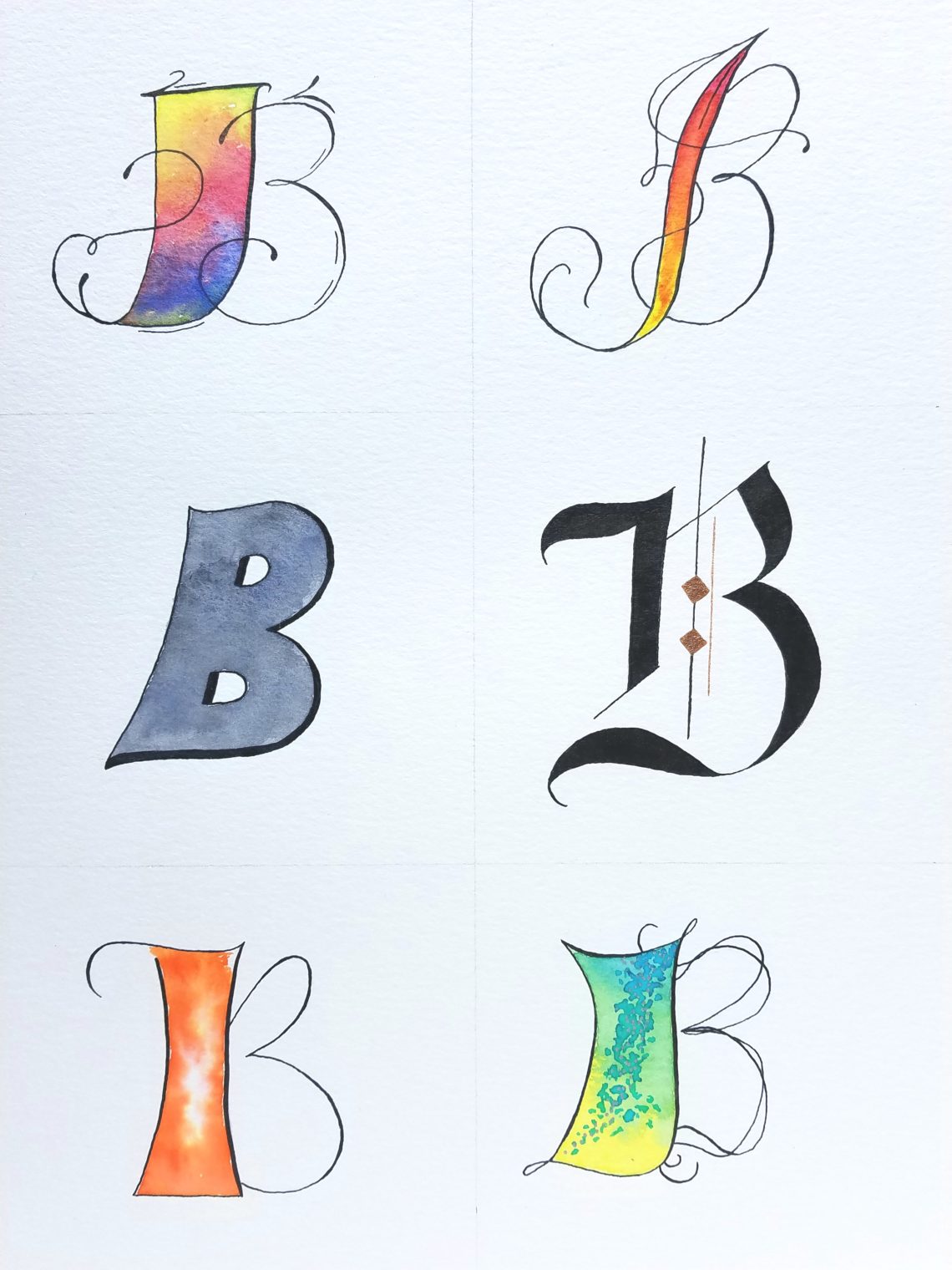 B and Blowfish Watercolor and Hand Lettering Style Study by Joanne Goff