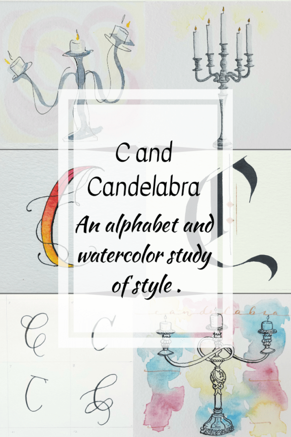 C and Candelabra, alphabet and watercolor style study