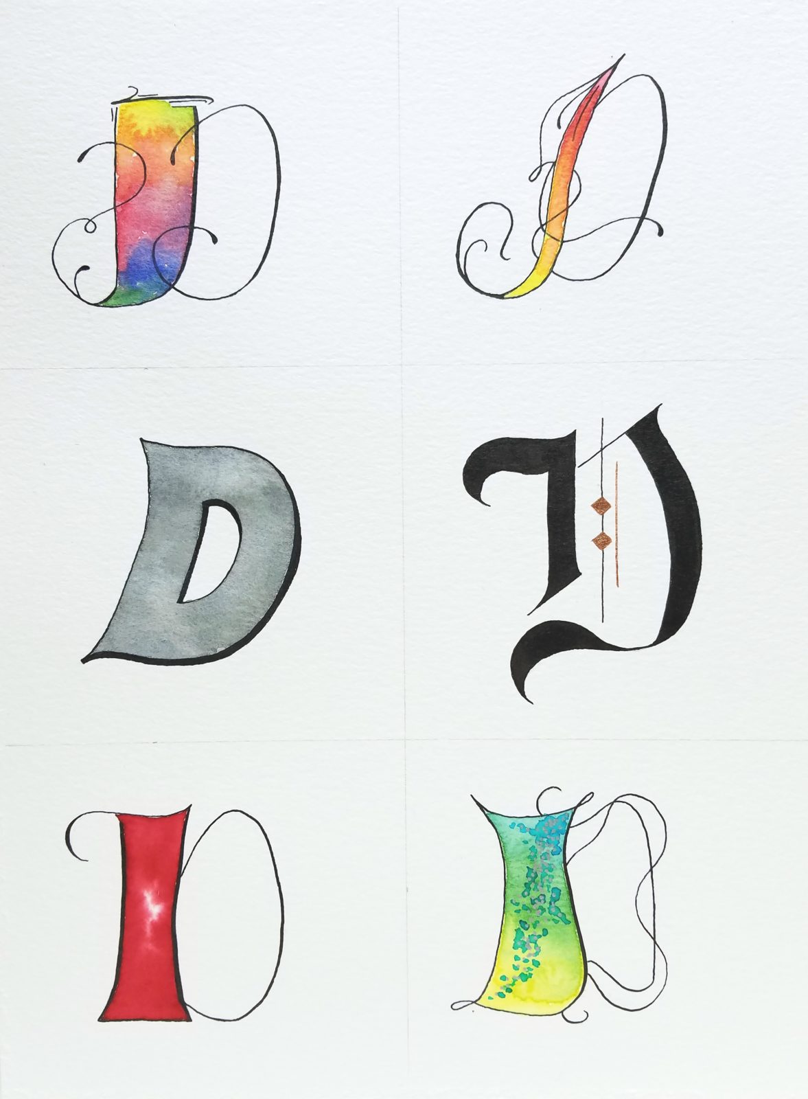 Letter D and Daisy, A Watercolor and Lettering Style Study by Joanne Groff