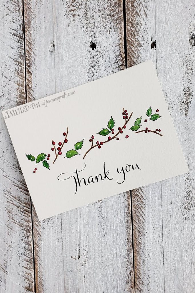 How to Draw a Winterberry Card with Thank You Script - The Painted Pen