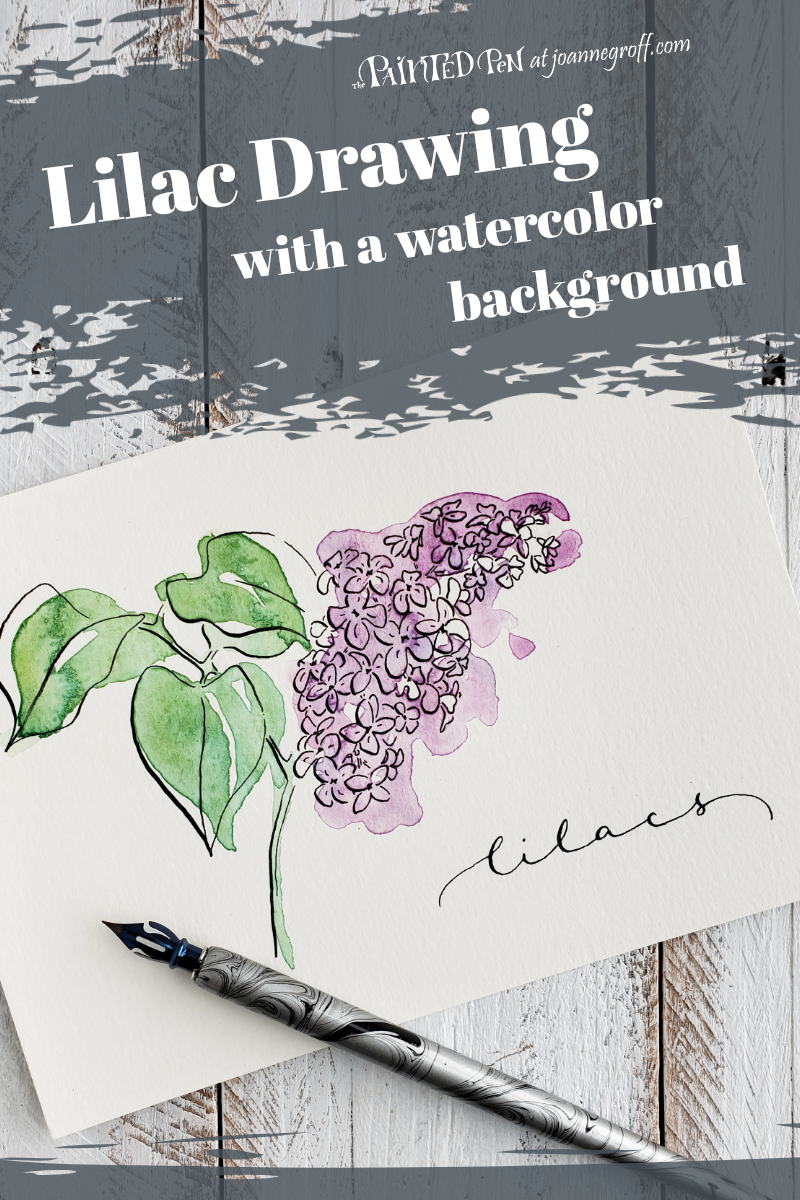 Lilac drawing with a watercolor background