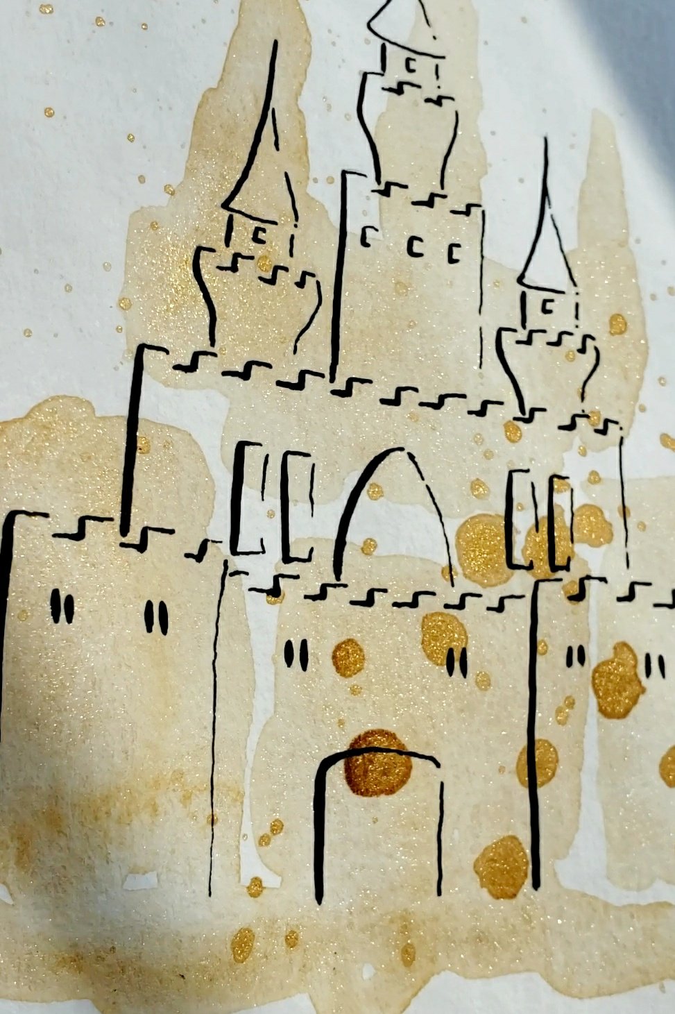 Sand Castle Drawing with a Loose Watercolor Background