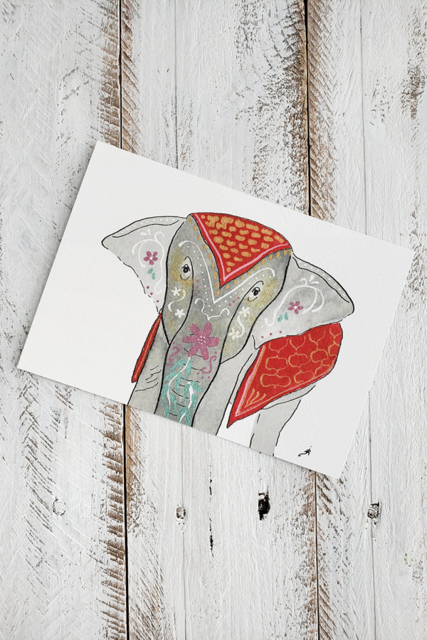 5x7 decorated elephant print