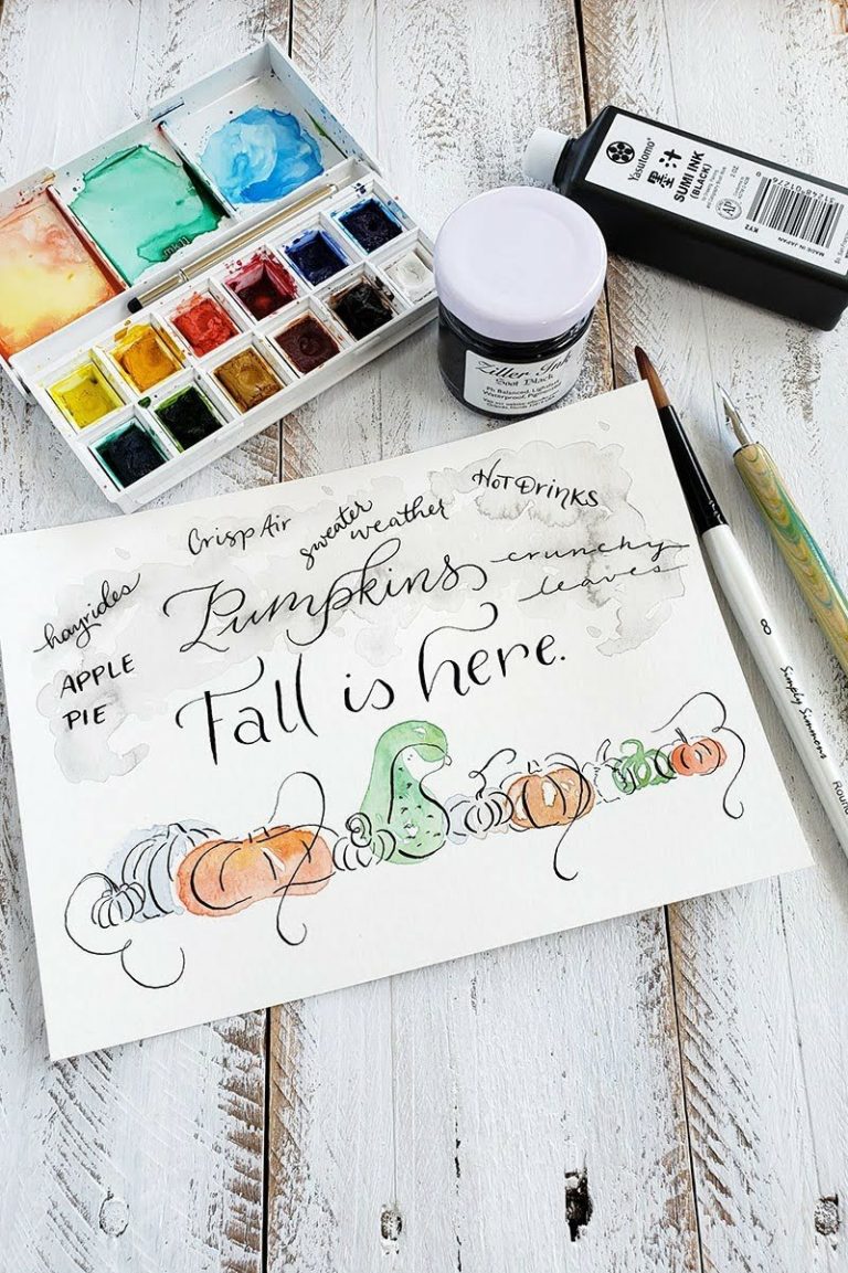 How to Draw Pumpkin Sketches with Fall Words - The Painted Pen