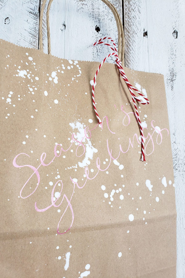 Season's Greetings Lettering on gift bag close