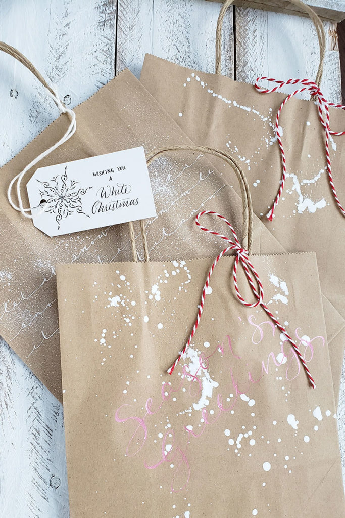 2 Silver Wreath Medium Christmas Gift Bags & Tissue Paper