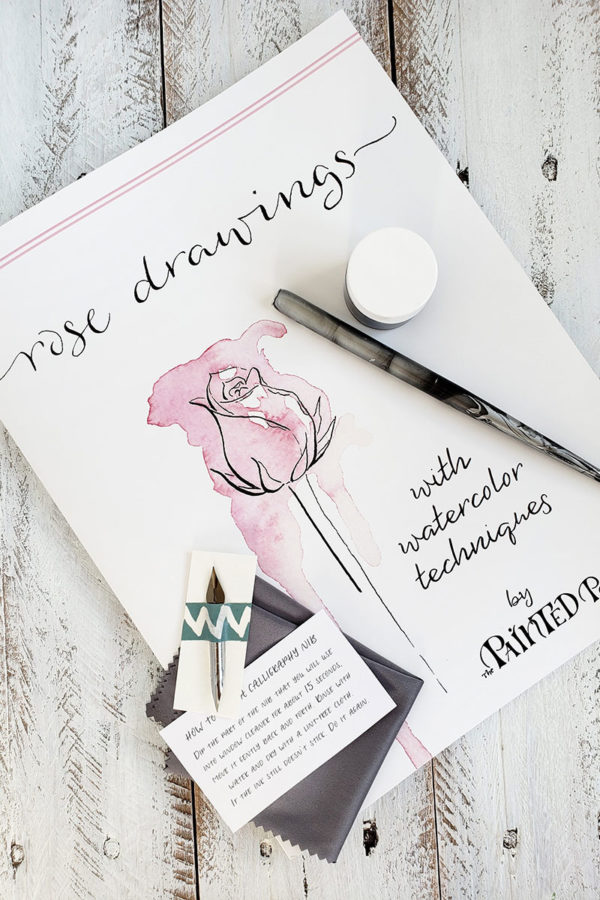 rose drawing workbook with calligraphy set