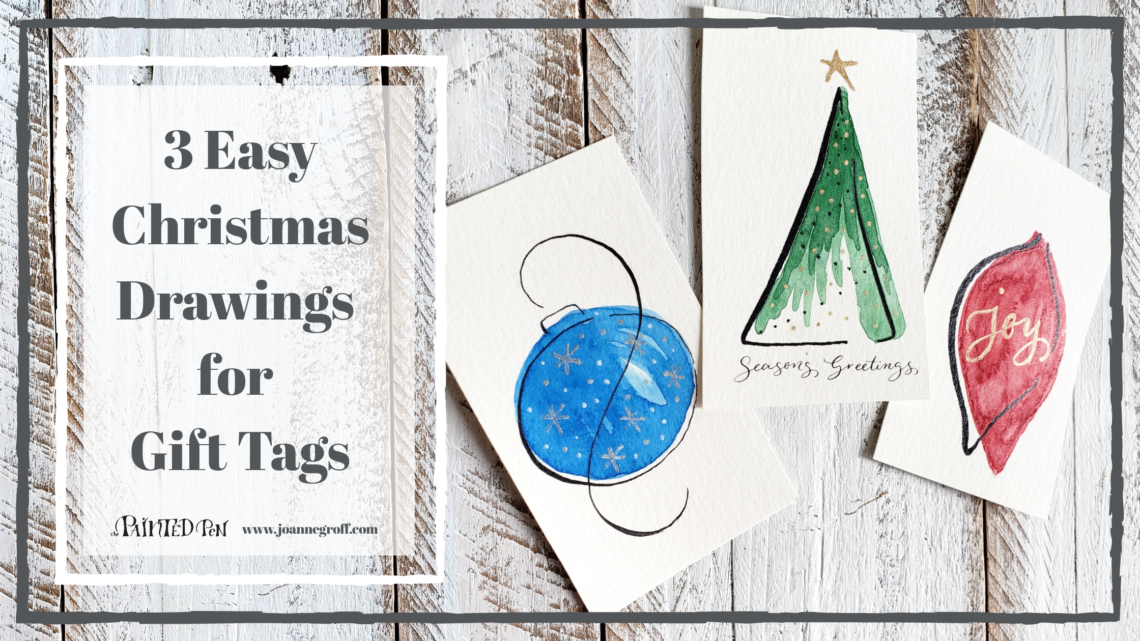 3 Christmas drawings for gift tags tutorial