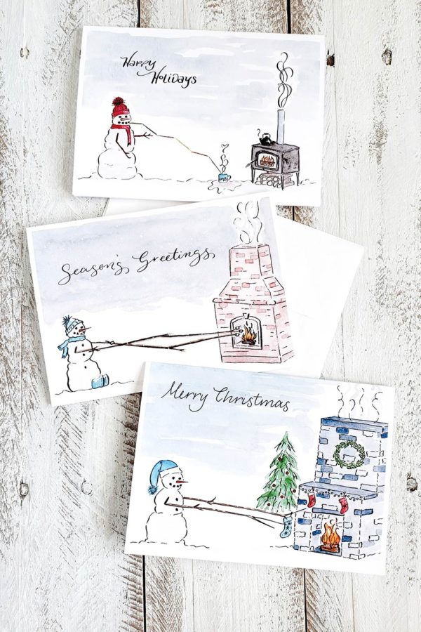 3 cute snowman Christmas cards