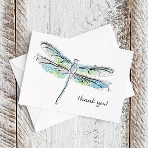 Watercolor dragonfly mini thank you card and envelope