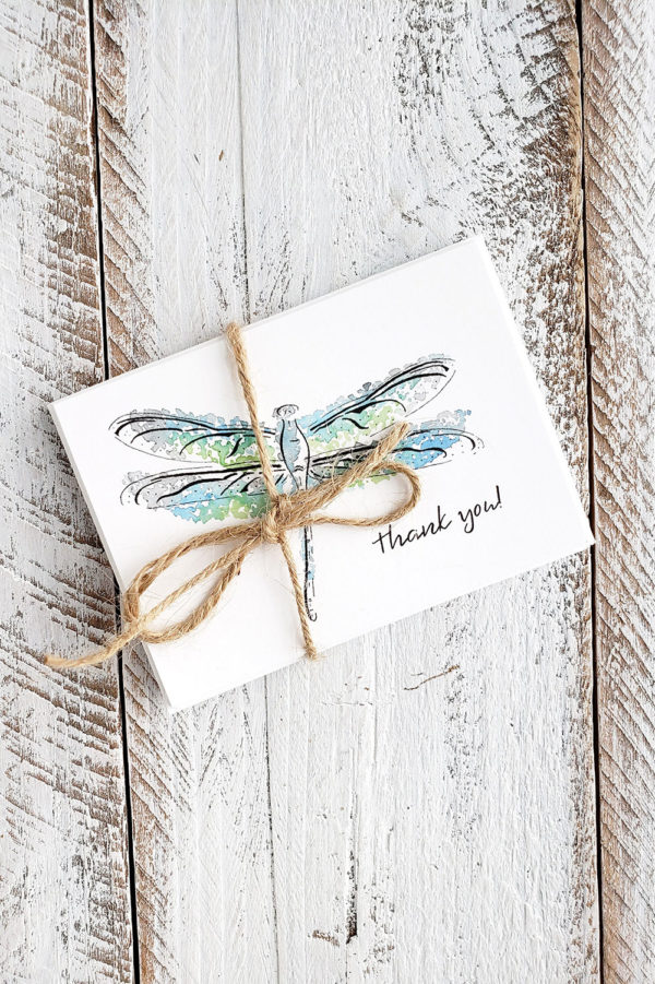 Watercolor dragonfly drawing mini thank you card set