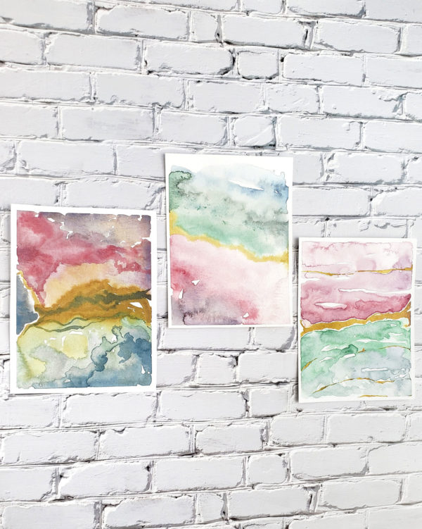 set of 3 marbled watercolor abstract prints