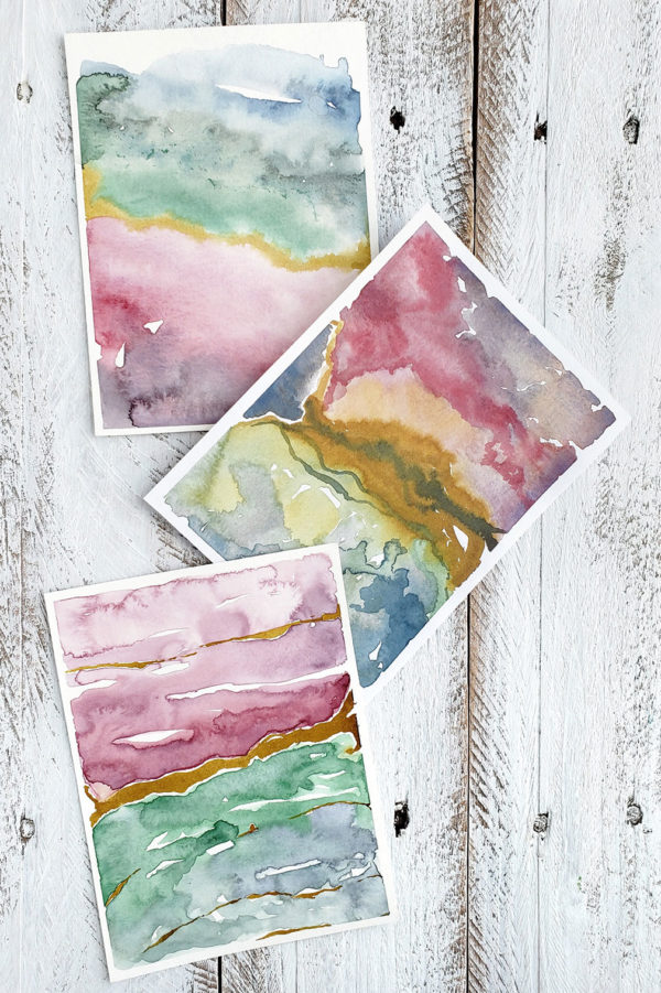 3 marbled watercolor abstract prints by Joanne Groff