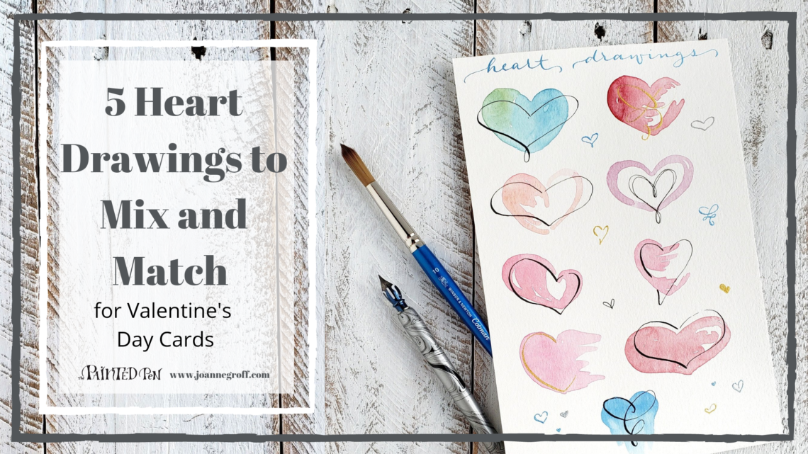 5 heart drawings to mix and match for Valentine's Day Cards