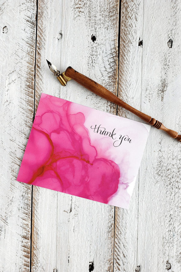 pink alcohol ink Thank you card