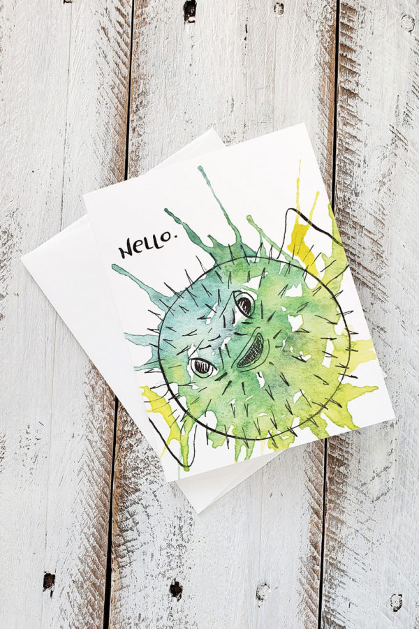 puffer fish hello greeting card