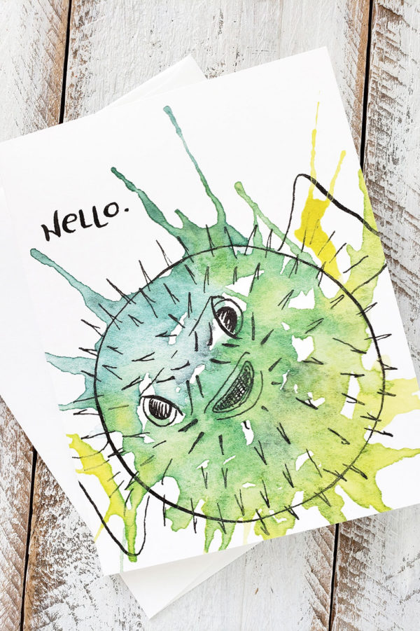 puffer fish hello greeting card close