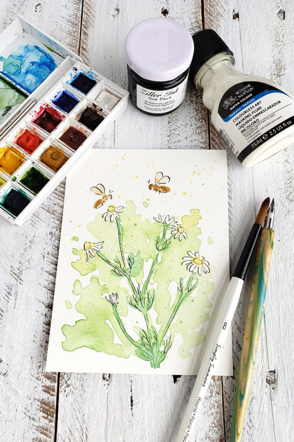 How to Draw Bees and Chamomile - The Painted Pen