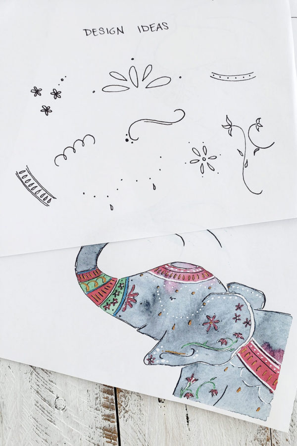 doodles and elephant drawing