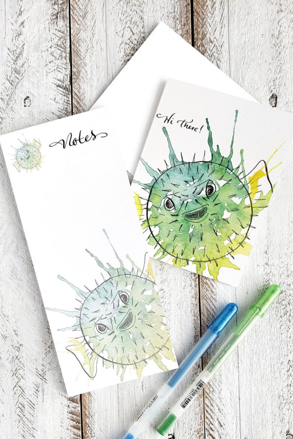 puffer fish notepad and card