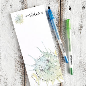 puffer fish notepad with gel pens