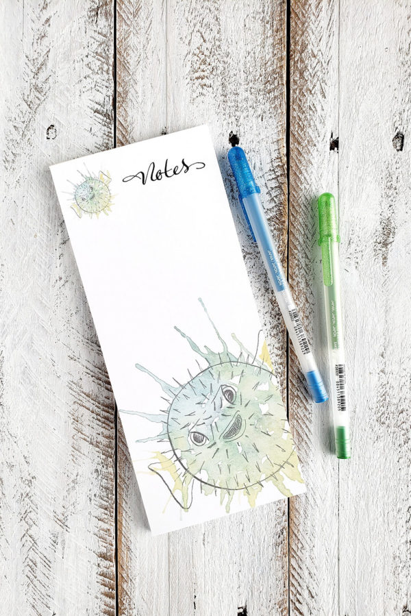 puffer fish notepad with gel pens