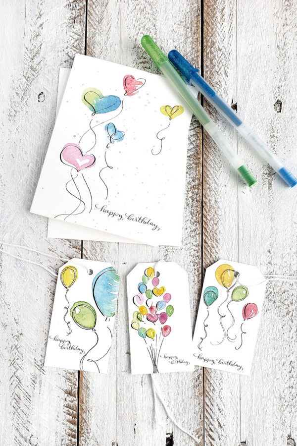 happy birthday balloon card and tags