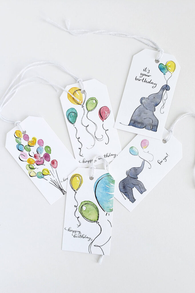 Watercolor Birthday Balloon Tags in three colorful styles