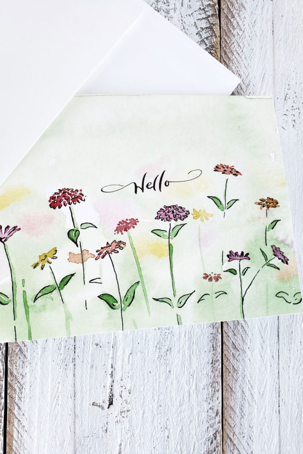 hello watercolor wildflower meadow card