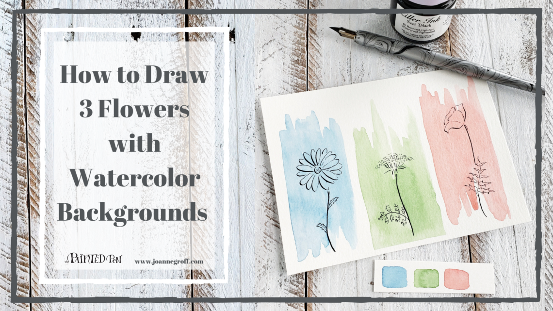 How to draw 3 flowers with watercolor backgrounds
