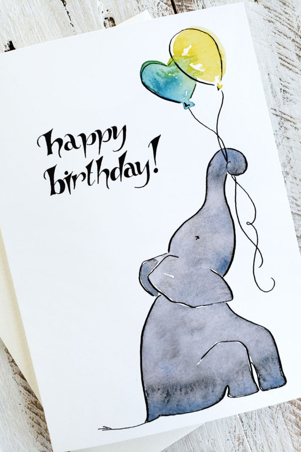 Elephant birthday card close