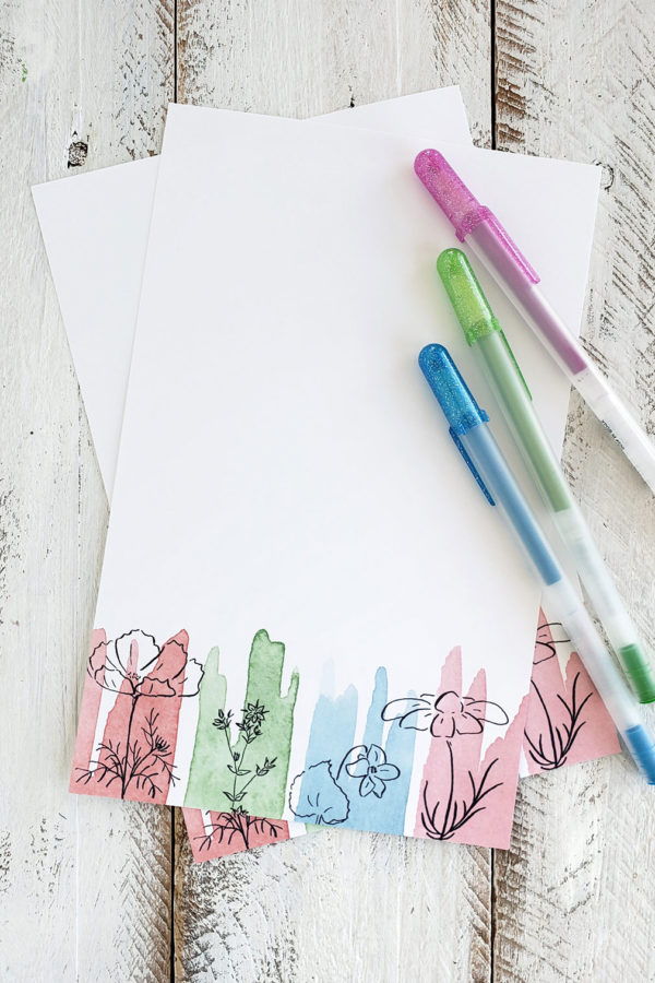 flower drawing letter writing sheets with gel pens