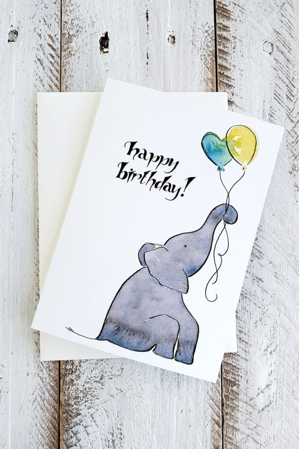 Watercolor Elephant birthday card