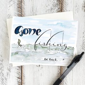 gone fishing card with pen