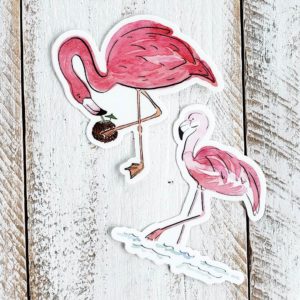two flamingo stickers