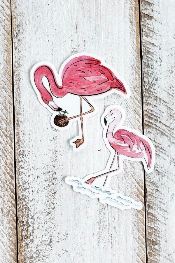 two flamingo stickers