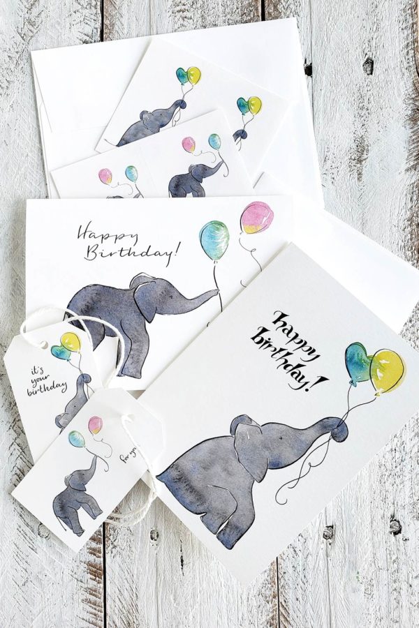 elephant birthday stationery set