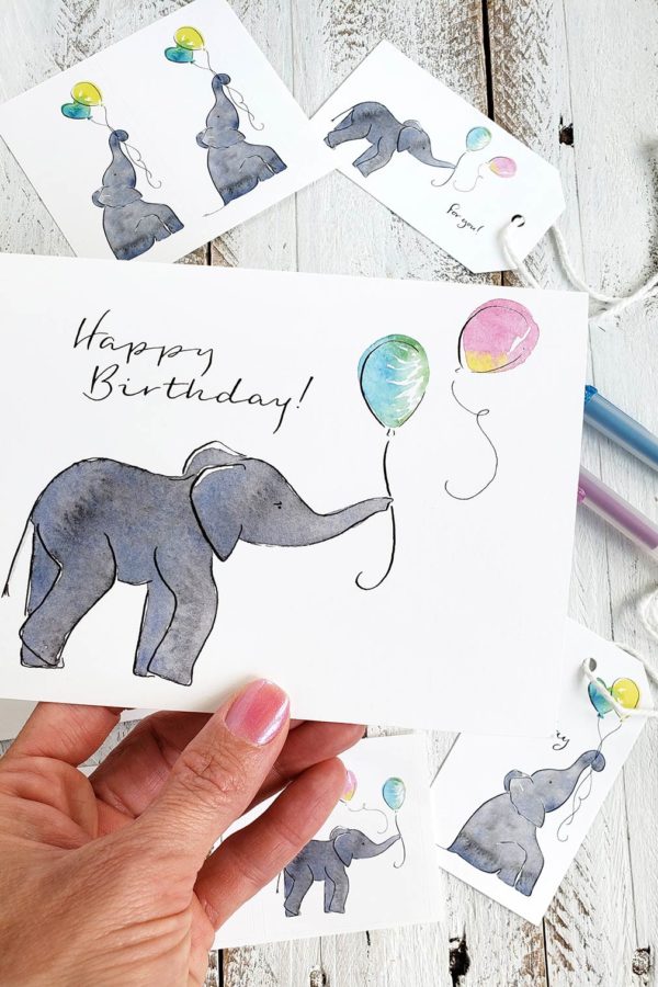 Baby elephant birthday card