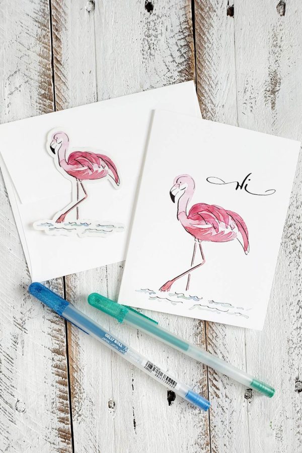 flamingo sticker with flamingo card