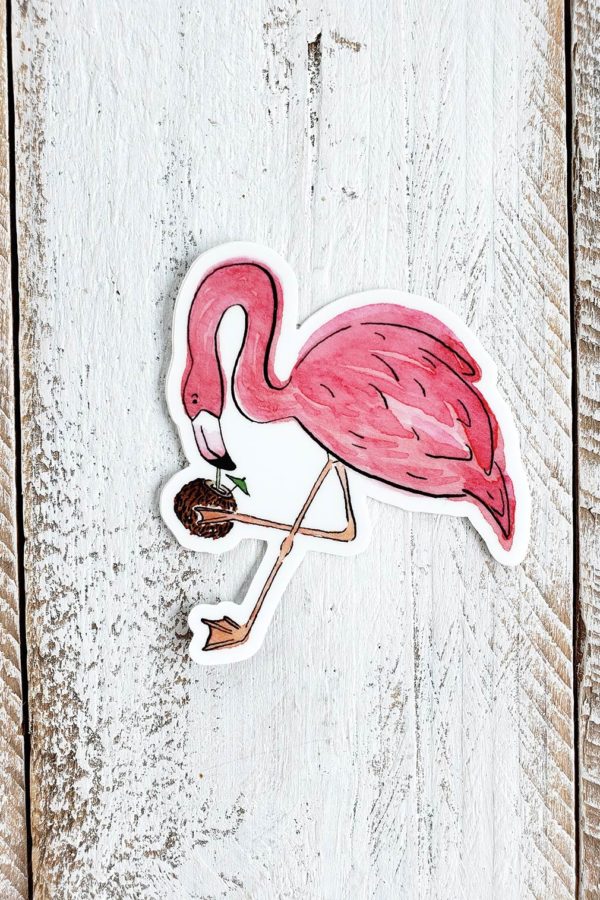 flamingo coconut sticker