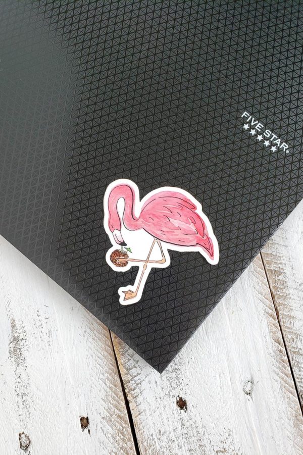 flamingo coconut sticker on a folder