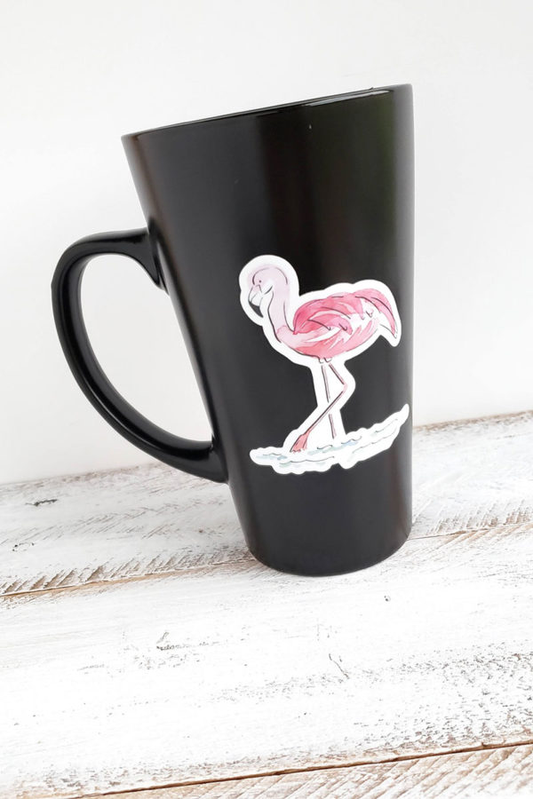 flamingo sticker on mug