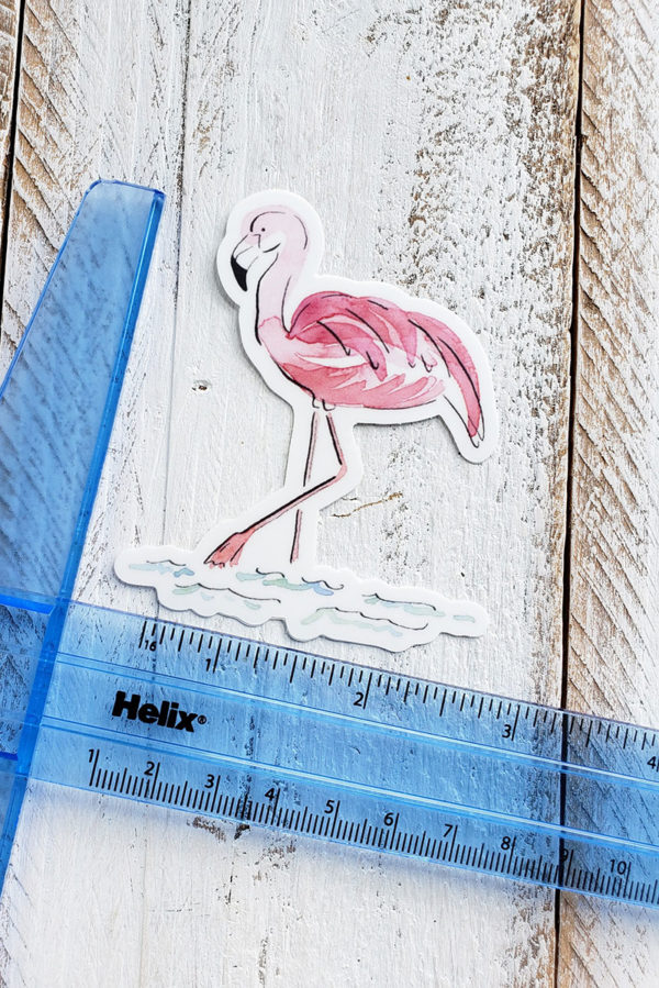 flamingo sticker with ruler