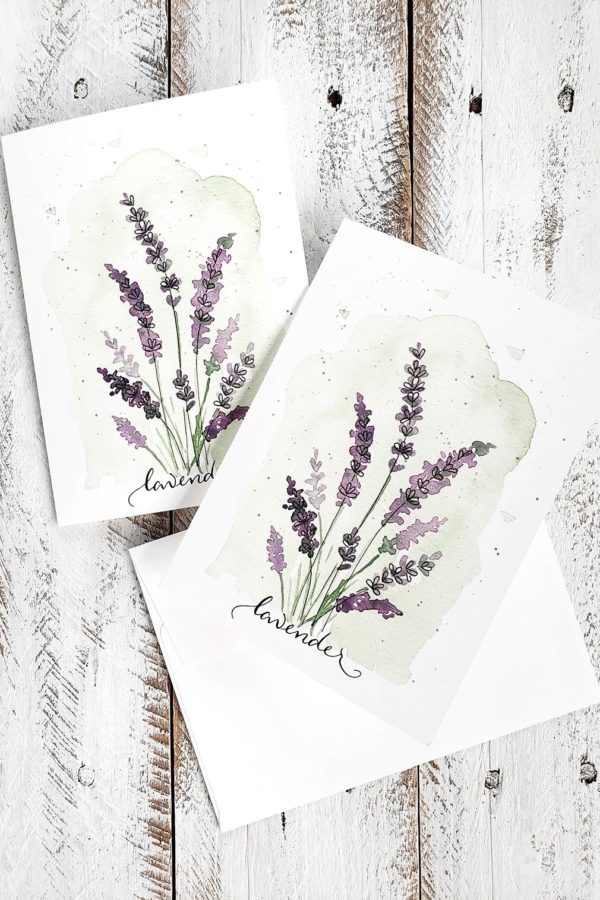 two lavender cards