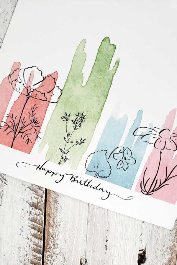 watercolor floral birthday card close