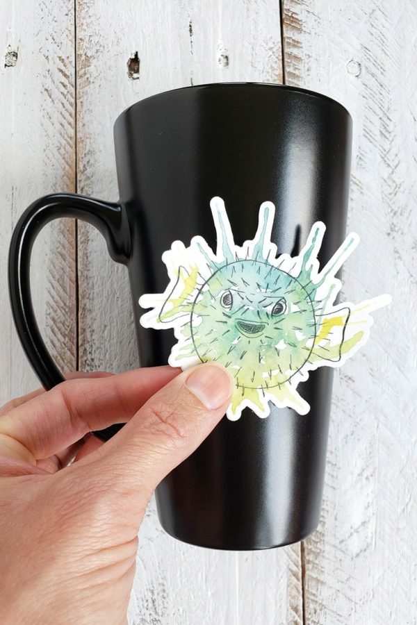 puffer fish sticker on mug